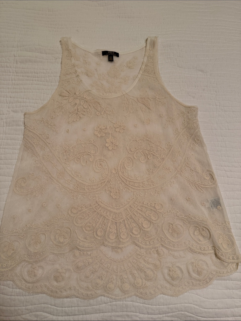 Ralph Lauren Cream Lace-Embroidered Tank